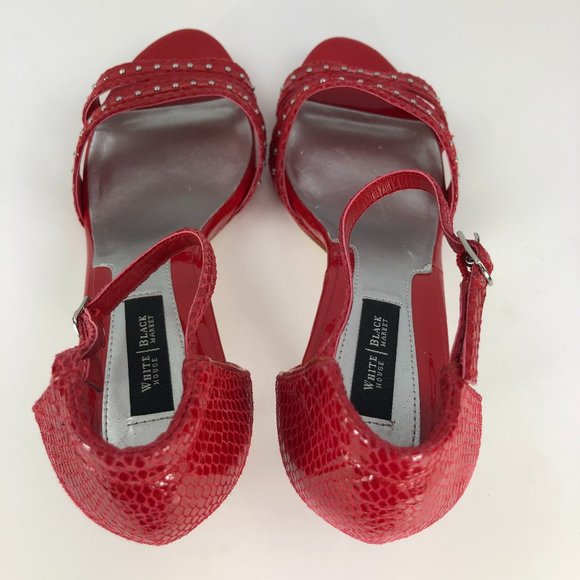 WHBM Jenevieve red leather strappy embellished sandal heels SZ 9 - Picture 7 of 12
